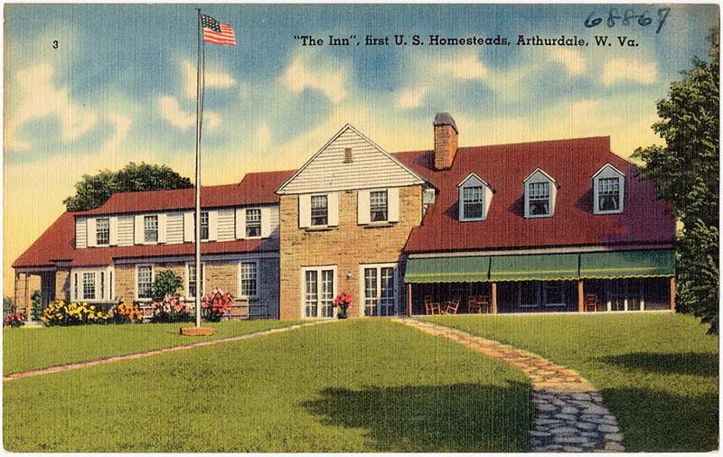 Postcard of the first US Homesteads in Arthurdale West Virginia