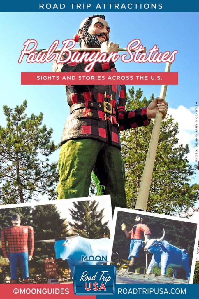 Road Trip Attractions Paul Bunyan Statues Pin featuring photo of Bangor Maine statue