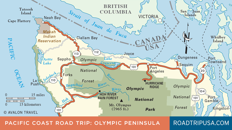 Road Trip Travel Map of Highway 101 on Washington's Olympic Peninsula