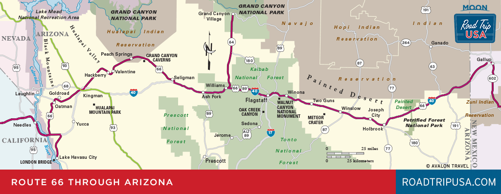 Mapa da Rota 66 no Arizona - Road Trip USA