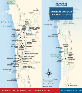 Travel map of Cannon Beach Oregon from Moon Coastal Oregon travel guide