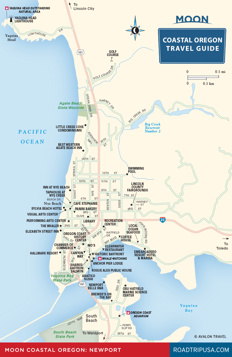 Travel map of Newport Oregon from Moon Coastal Oregon travel guide