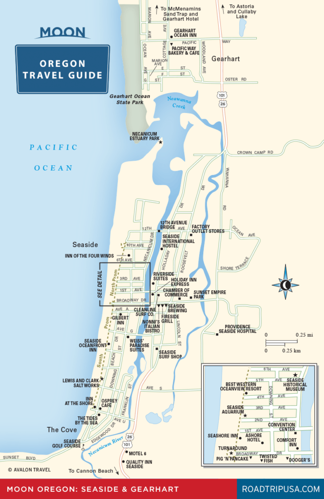 Travel map of Seaside and Gearhart Oregon from Moon Oregon travel guide