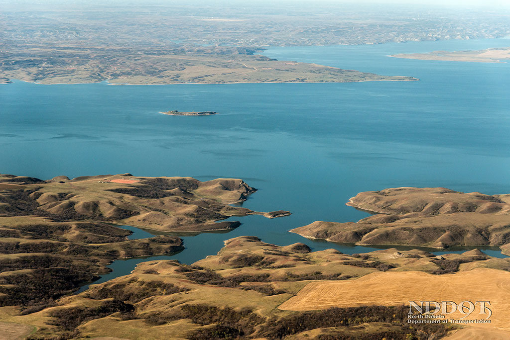 Aerial view of Lake Sakakawea in North Dakota.