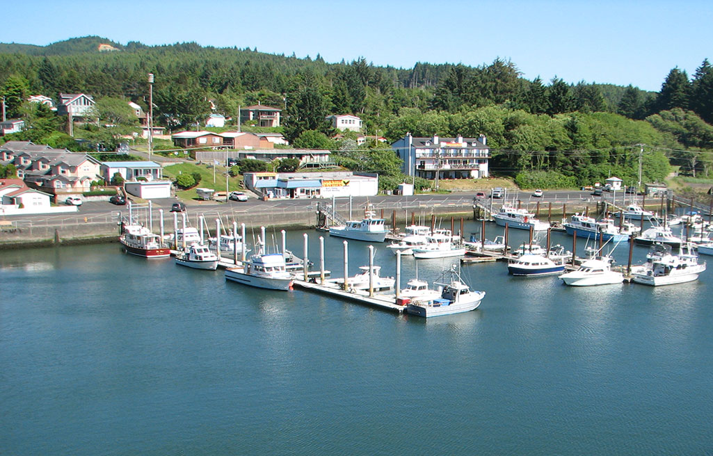Boats docked at the small harbor in Depoe Bay, Oregon.
