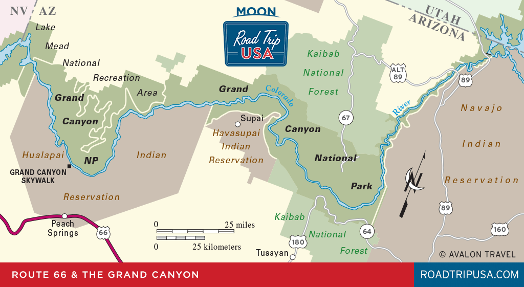 Travel Map of Route 66 and the Grand Canyon in Arizona