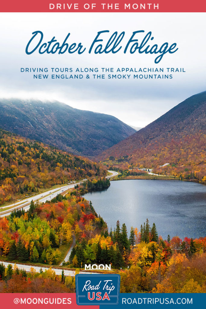 October Fall Foliage Driving Tours pin with a photo of autumnal New England.