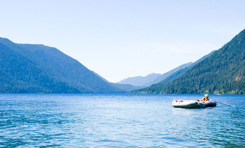 Boaters on Lake Crescent in Washington's Olympic National Park.