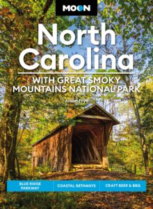 Moon North Carolina book jacket featuring a photo of a wooden covered bridge