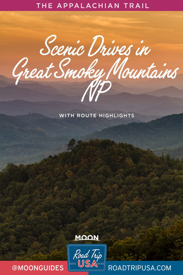 Pinterest graphic that reads scenic drives in smoky mountains national park with route highlights