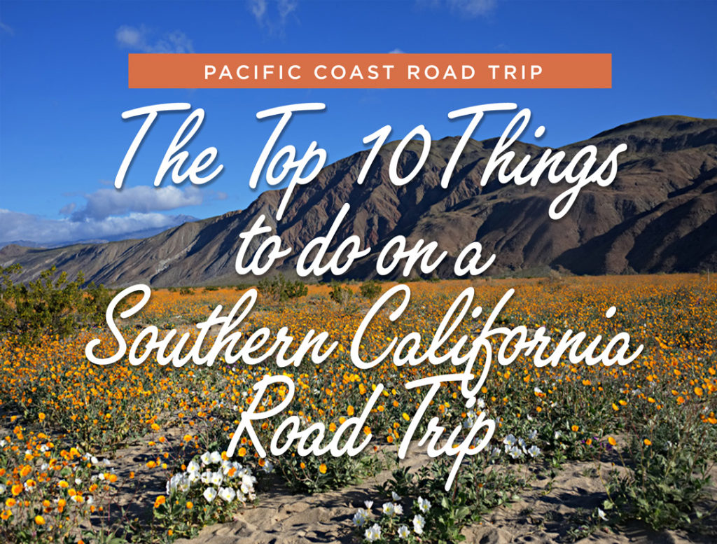 Image that reads: Pacific Coast Road Trip, The top 10 things to do on a southern california road trip.