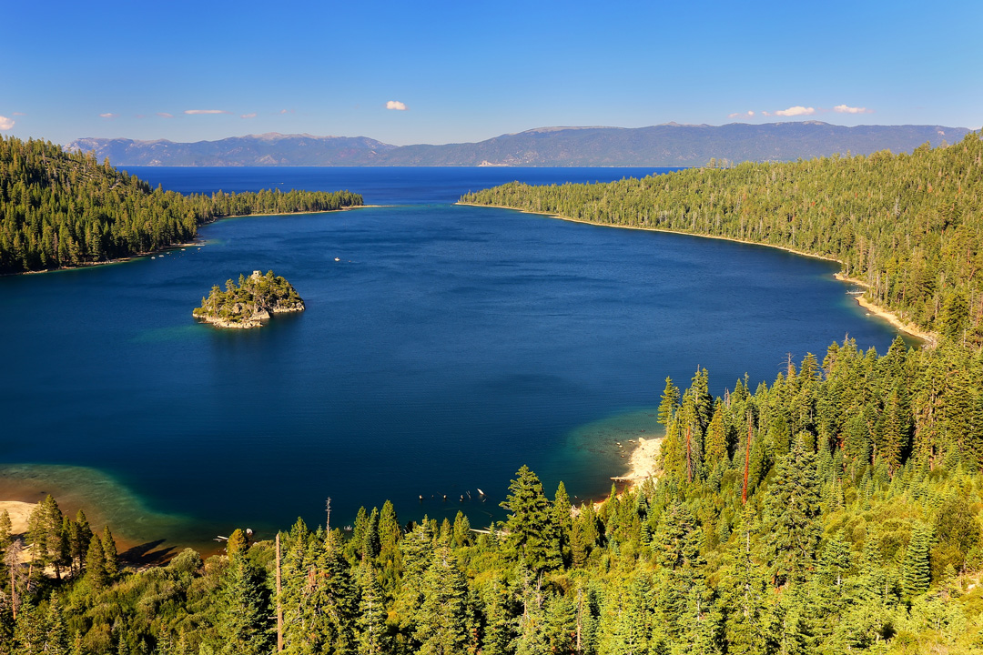 Picture of Emarald bay featuring Fannette Island with clear blue water