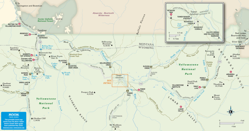 Travel map of North Yellowstone from Moon Yellowstone & Grand Teton