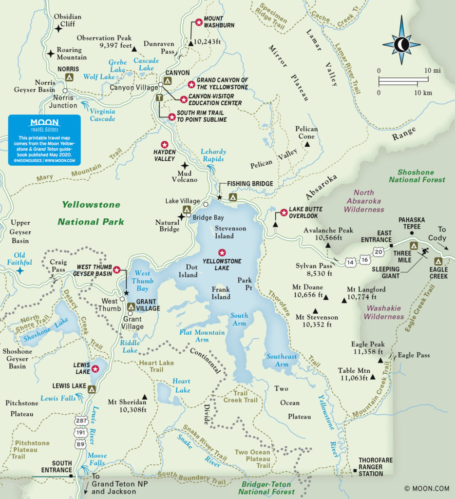 Yellowstone Canyon & Lake Country Travel Map from Moon Yellowstone & Grand Teton