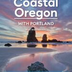 Moon Coastal Oregon book jacket featuring an image of sunset reflected on beach