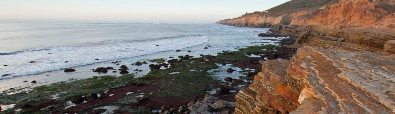 Looking to ocean across the tidepools at Cabrillo National Monument in Southern California