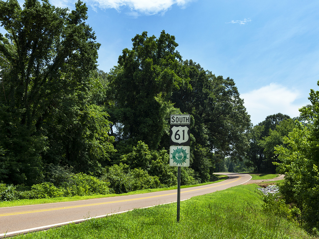 highway 61 sign on the great river road in mississippi