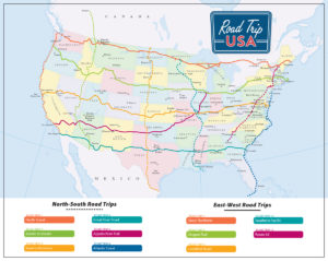 map showing the road trip routes inside the road trip usa travel guide