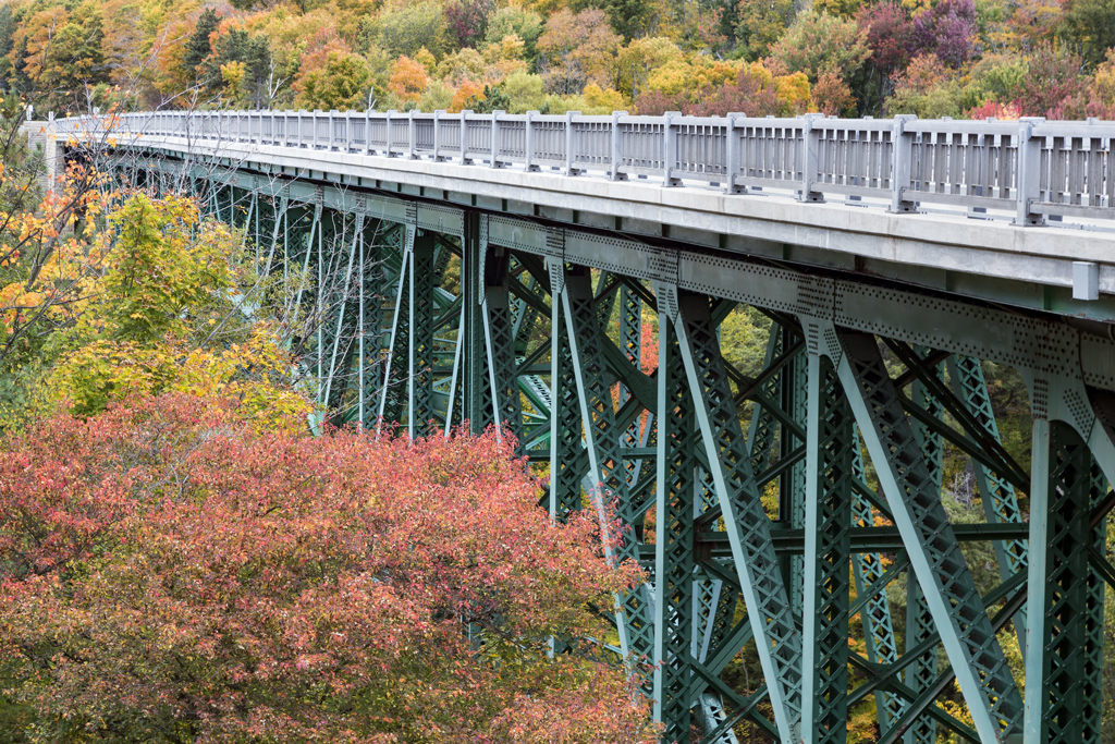 Cut River Bridge surrounded by the fall foliage along Lake Michigan in Mackinac County in Upper Peninsula Michigan
