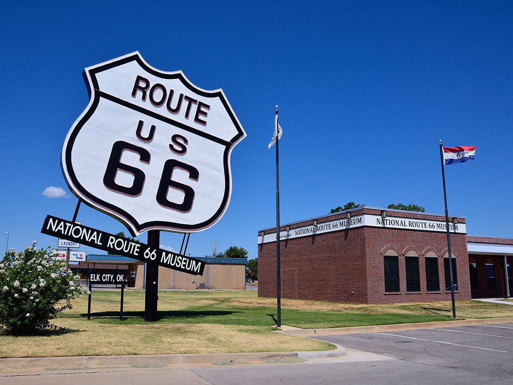 route 66 shield sign at the national route 66 museum in elk city