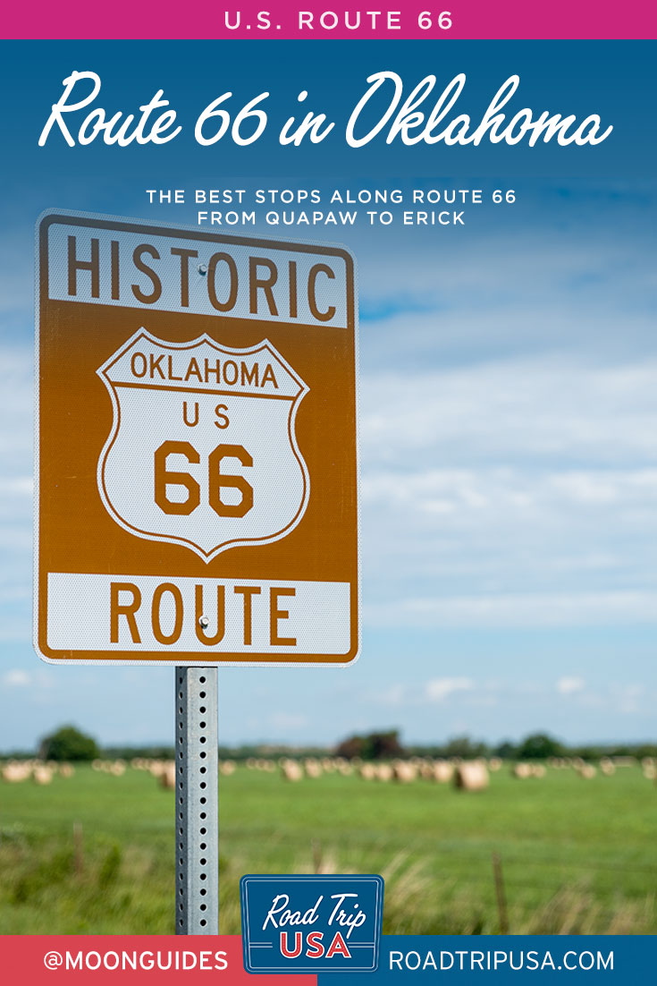 pinterest graphic with a historic route 66 in oklahoma sign