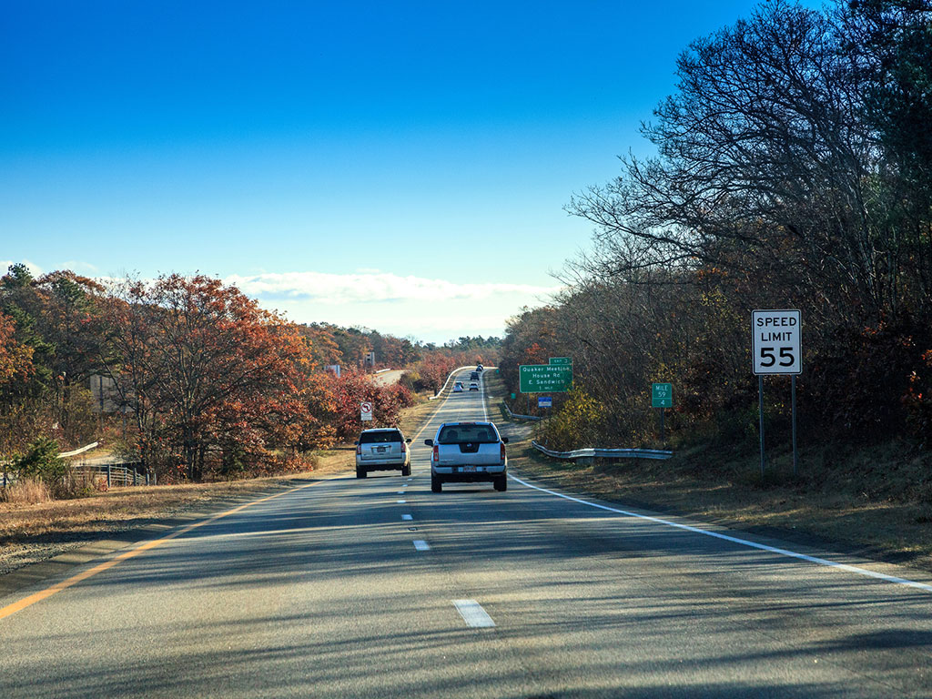 cars on route 6a headed to cape cod in fall