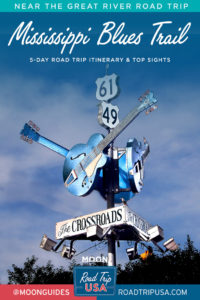 pinterest graphic with a photo of the delta blues highway sign