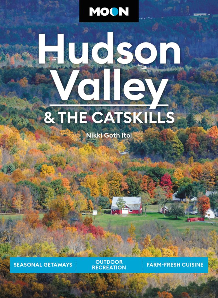 Cover of Moon Hudson Valley and the Catskills travel guide featuring an image of a farm in a valley of fall trees